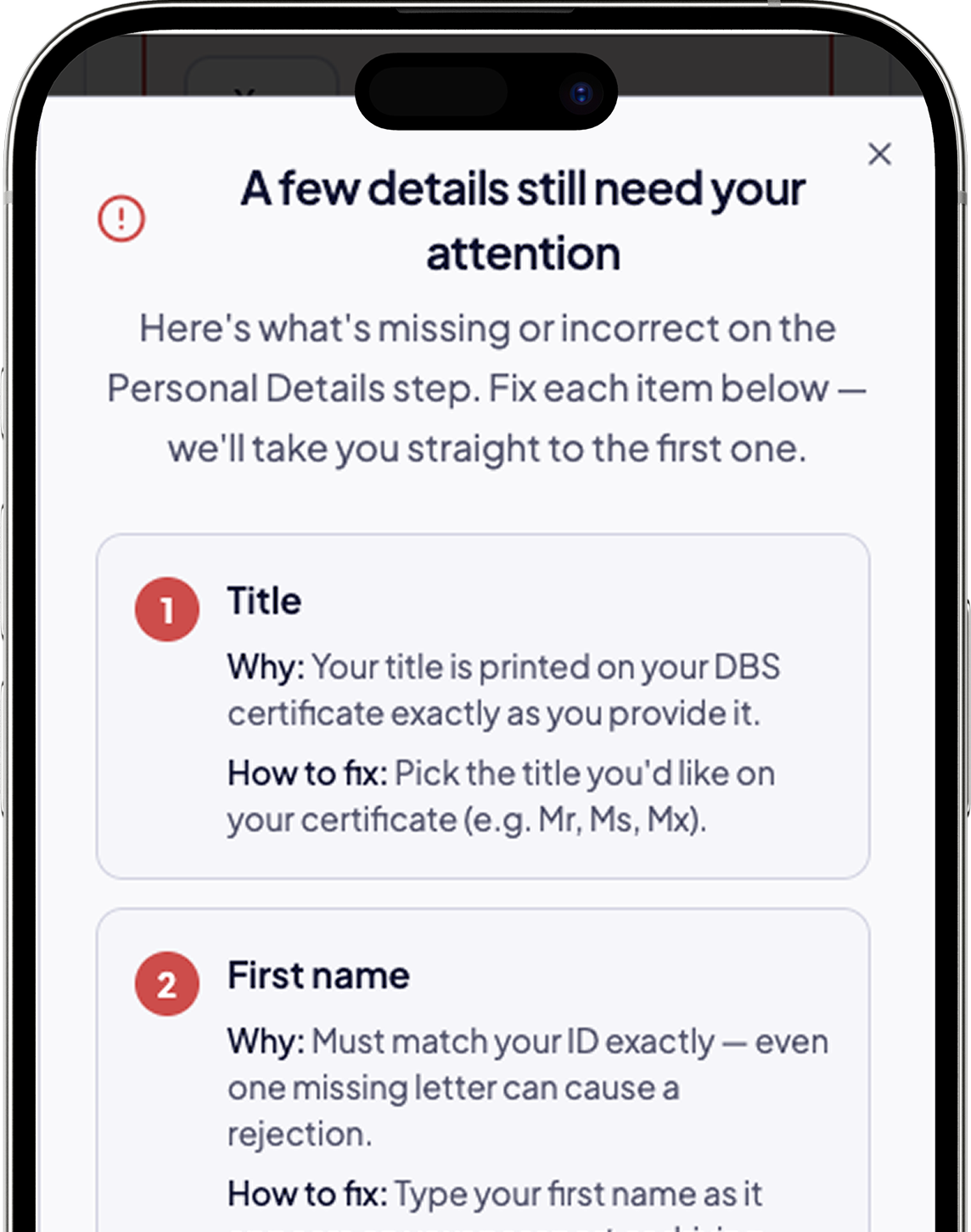 Phone showing form validation