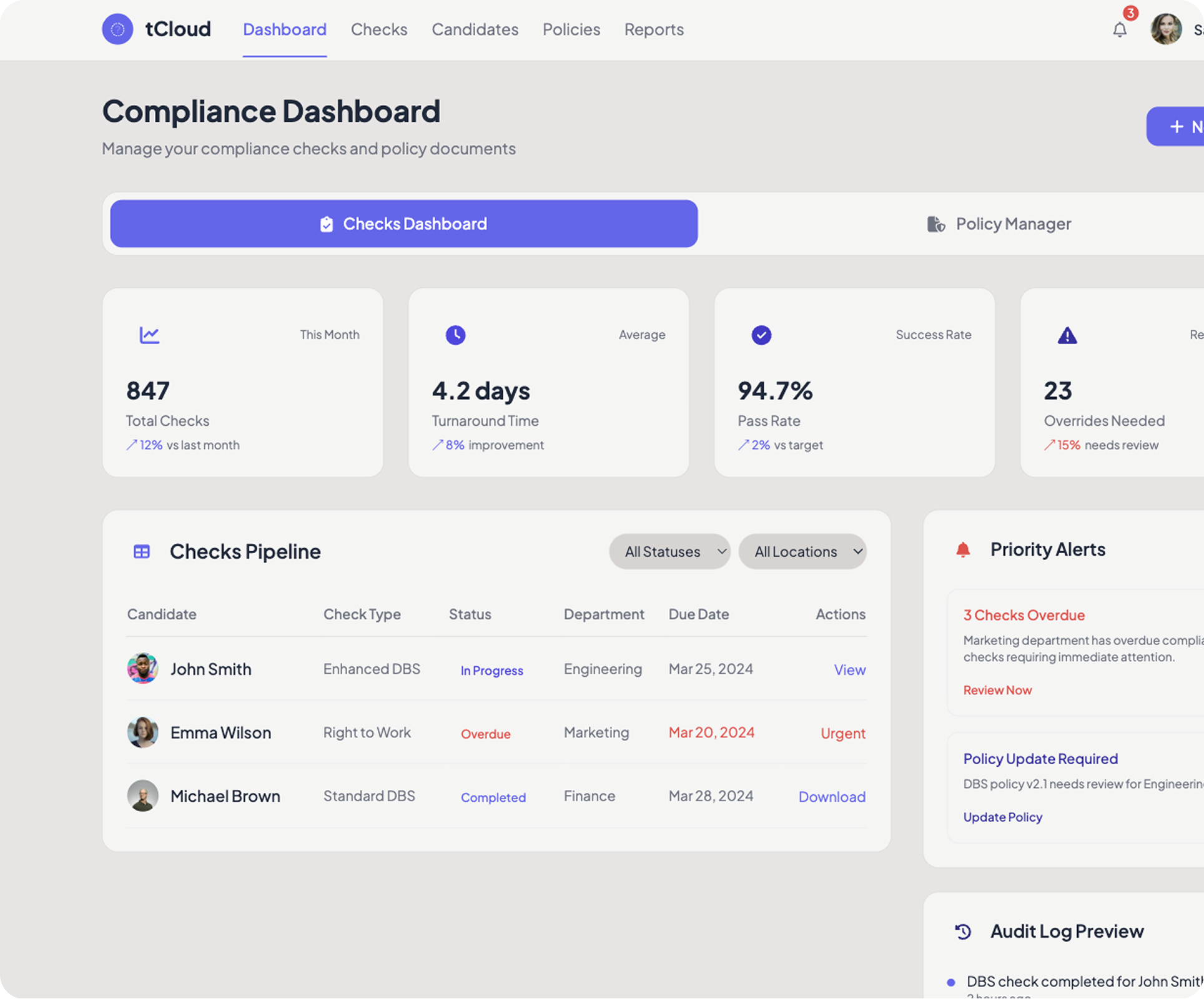 Compliance dashboard preview